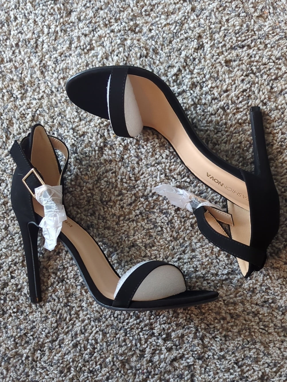Fashion Nova Black and Cream Open-Toe Stiletto Heels